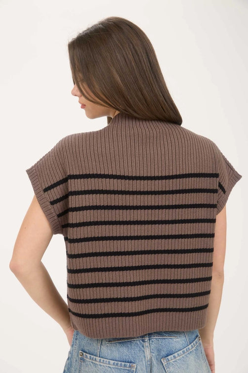 Charla Stripe Mock Neck Short Sleeve Sweater
