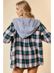 Crockett Hooded Plaid Button Front Shirt Jacket