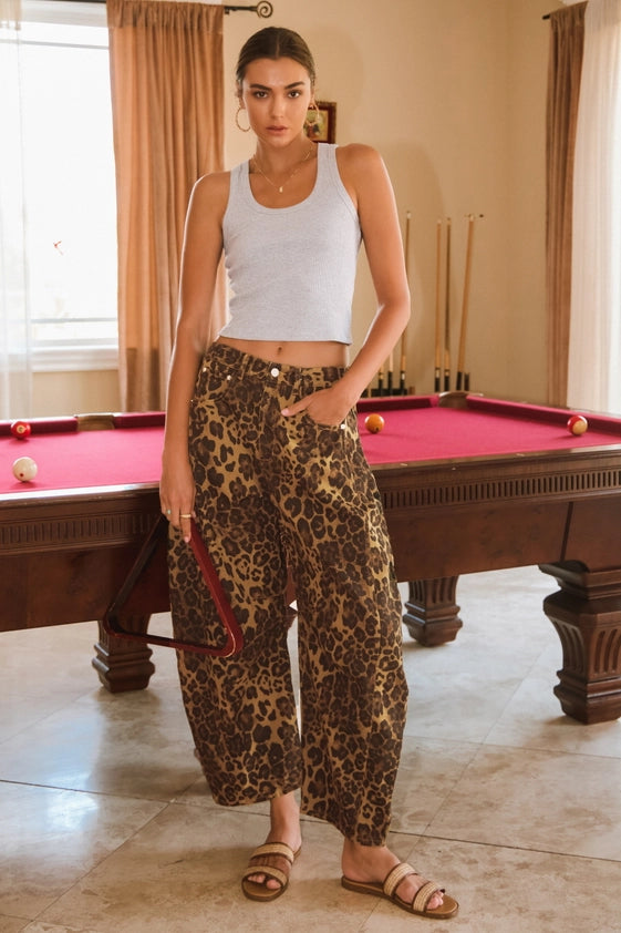 Fierce Leopard Printed Barrel Jeans