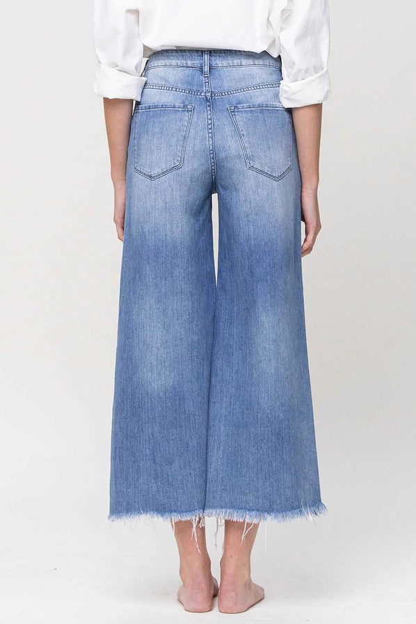 Beautiful CrAzY Super High Rise Wide Leg Crop Denim Jeans with Frayed Hem