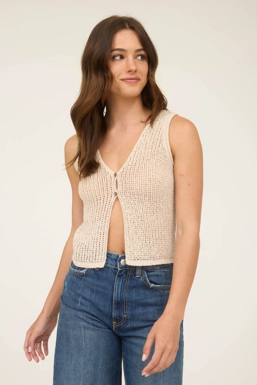 Indy V-Neck Button Front Crochet Knit Vest