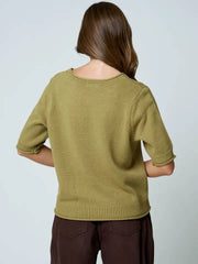 Cole Raw Edge Half Sleeve Sweater Knit Top
