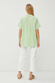 Rhiannon Cotton Gauze Short Sleeve V-Neck Polo Shirt Top
