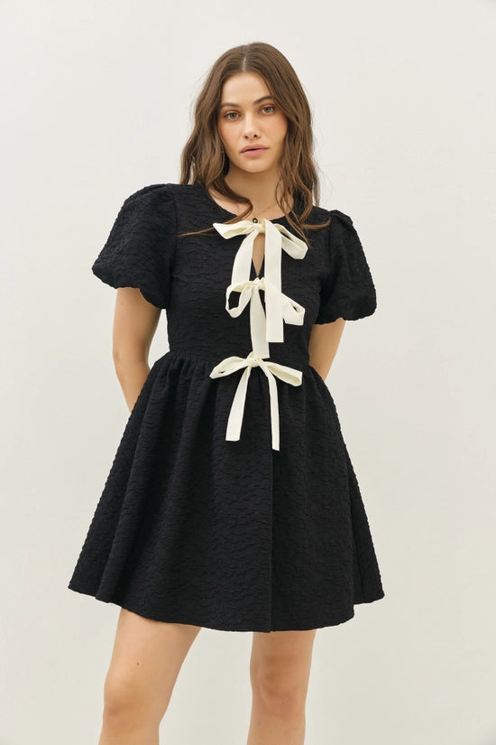 Belladonna Bubble Textured Bow-Tie Front Mini Dress