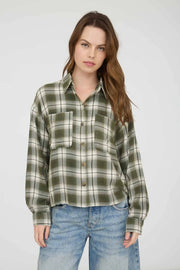 Ollie Long Sleeve Button Down Cropped Woven Shirt