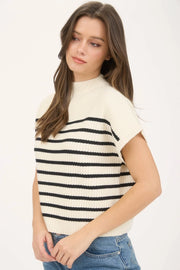 Charla Stripe Mock Neck Short Sleeve Sweater