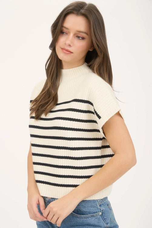 Charla Stripe Mock Neck Short Sleeve Sweater