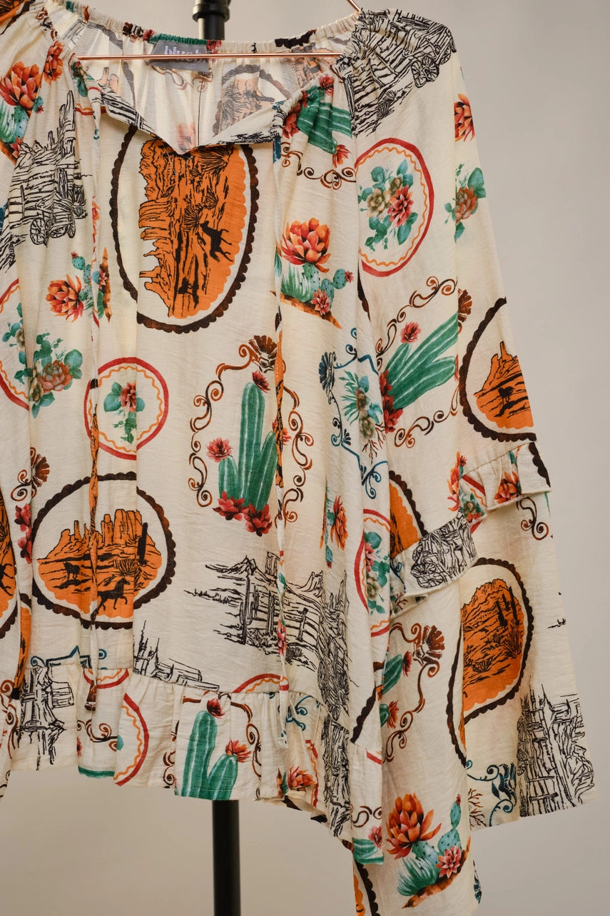 Desert Frames Flare Sleeve Blouse Top