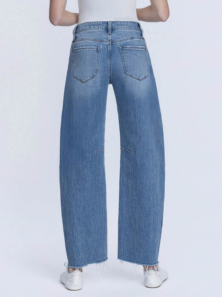 Ranger High Rise Raw Hem Seam Detail Barrel Leg Jeans