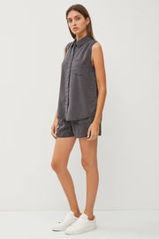 Maude Sleeveless Tencel Button Down Collared Top