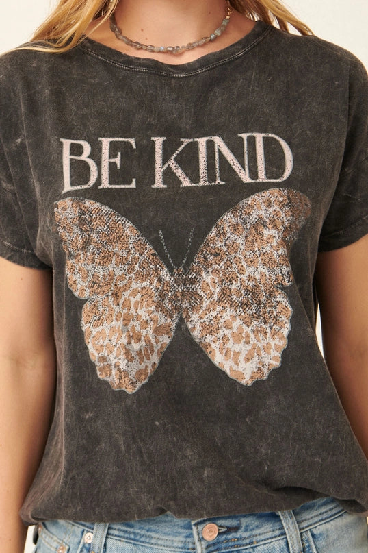 Be Kind Butterfly Mineral Washed Graphic Tee