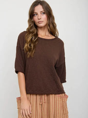 Daria Drop Shoulder Half Sleeve Knit Pullover Sweater