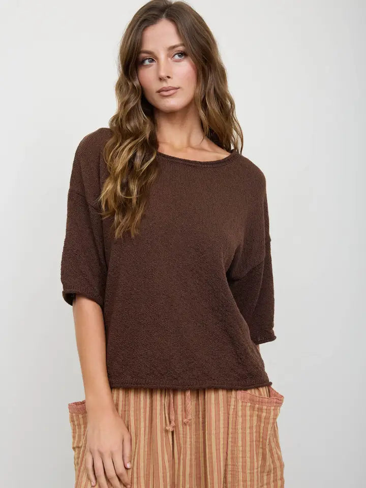 Daria Drop Shoulder Half Sleeve Knit Pullover Sweater