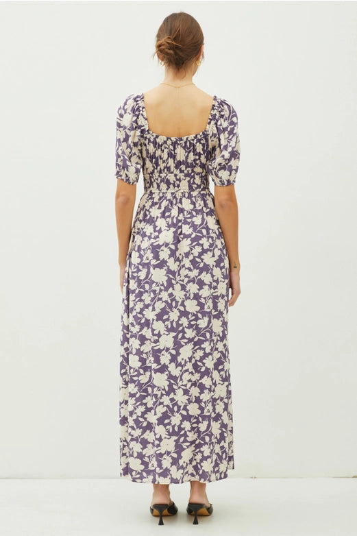 Mable Floral Print Milkmaid Shirred Waist Maxi Dress