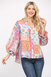 Aidyn Puff Sleeve Button Down Chiffon Blouse