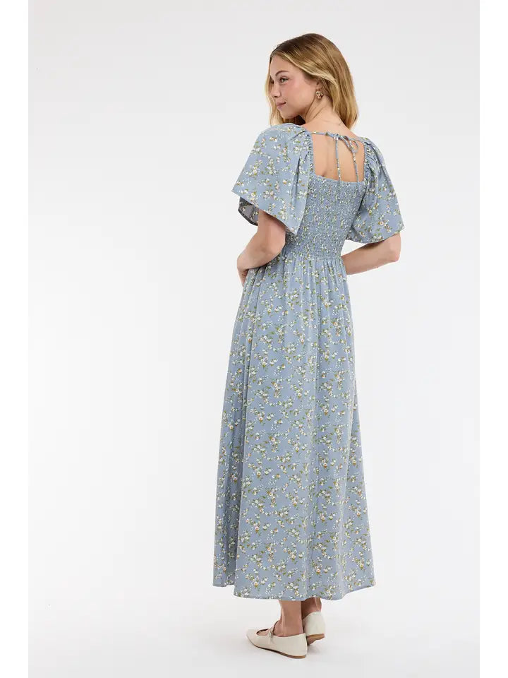 Madge Floral Flutter Sleeve Midi Dress