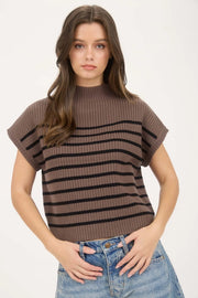 Charla Stripe Mock Neck Short Sleeve Sweater