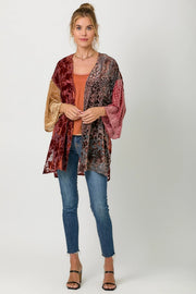 Adele Mixed Print Velvet Burn Out Wrap Kimono