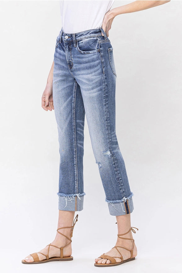 Roadie High Rise Straight Cropped Cuff Leg Jeans