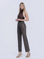 Dark Leopard Print High Rise Slim Wide Pants