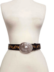 Floral Tooled Belt with Oval Western Buckle
