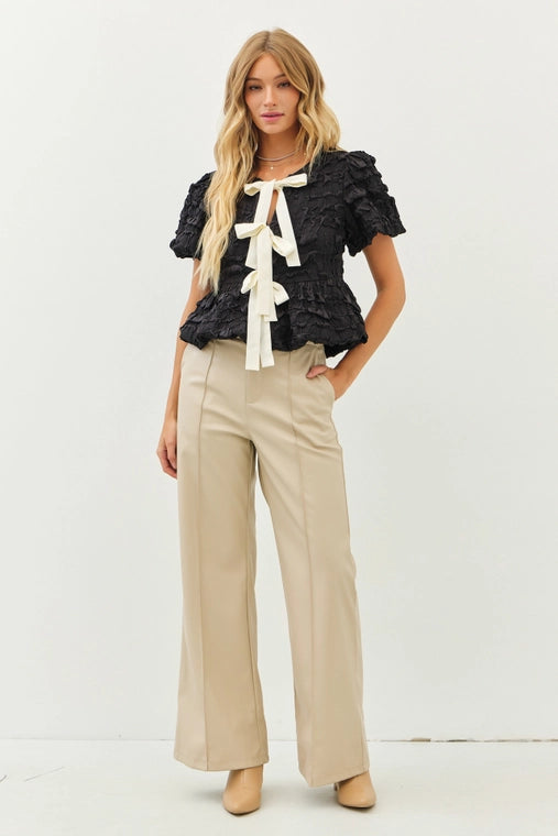 Belladonna Bubble Peplum Blouse with Contrast Bows