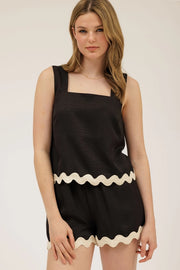 Elena Contrast Wavy Hem Sleeveless Top and Short Set