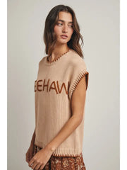 "YEEHAW" Cap Sleeve Wide Shoulder Sweater