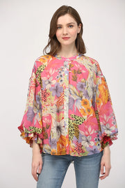 Adrienne Puff Sleeve Button Down Chiffon Blouse