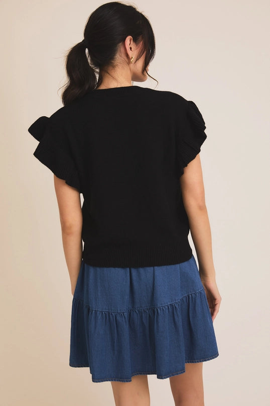 Dorian Ruffle Sleeve Sweater Knit Top