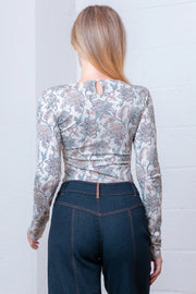 Stitched Floral Fitted Long Sleeve Printed Top
