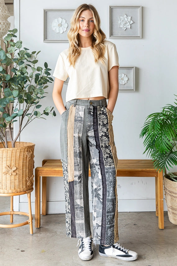 Gretchen Washed Patchwork Twill Pants