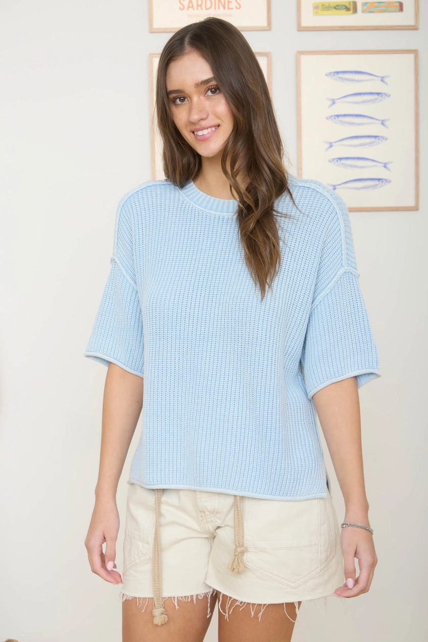 Odyssey Mineral Washed Short Sleeve Sweater Top