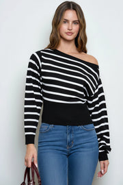 Lindley Boat Neck Fitted Waist Striped Sweater