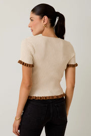 Maddyx Button Down Ruffle Ribbed Knit Top