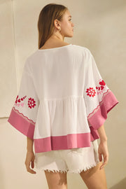 Be Mine Peasant-Style Hearts Embroidered Top