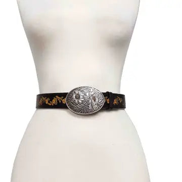 Floral Tooled Belt with Sunflower Buckle