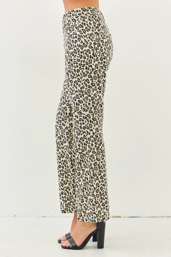 Wild One Leopard Straight Fit Cotton Twill Pants