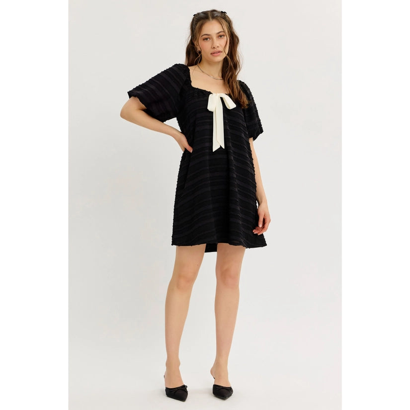 Bellamarie Textured Dress Bow-Tie Front Mini Dress