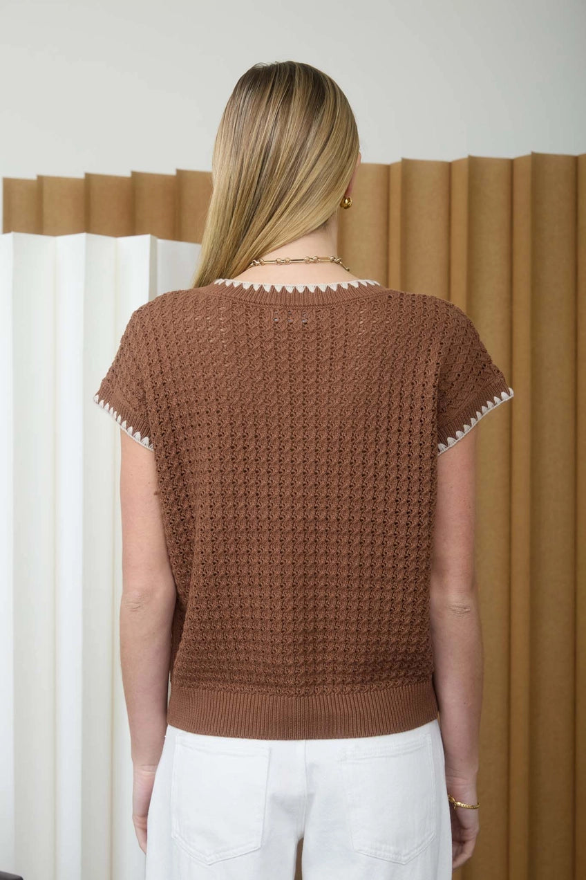 Terra Crochet Open Knit Twisted Mini Cable Knit Top