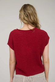 Alana Split Neck Cap Sleeve Ribbon Knit Pullover