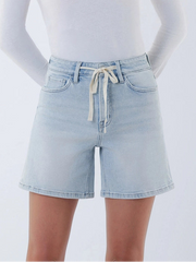 Vervet High Rise Drawstring Denim Midi Shorts