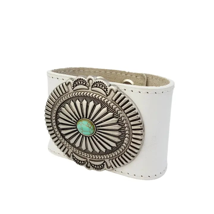 Western Concho Wide Leather Cuff Bracelet