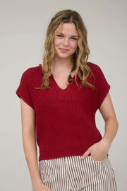 Alana Split Neck Cap Sleeve Ribbon Knit Pullover