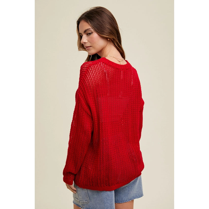 Mariah Long Sleeve Open Knit Crochet Sweater