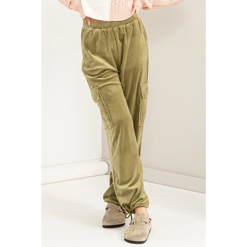 Jenni Cargo Drawcord Hem Velour Jogger Pant