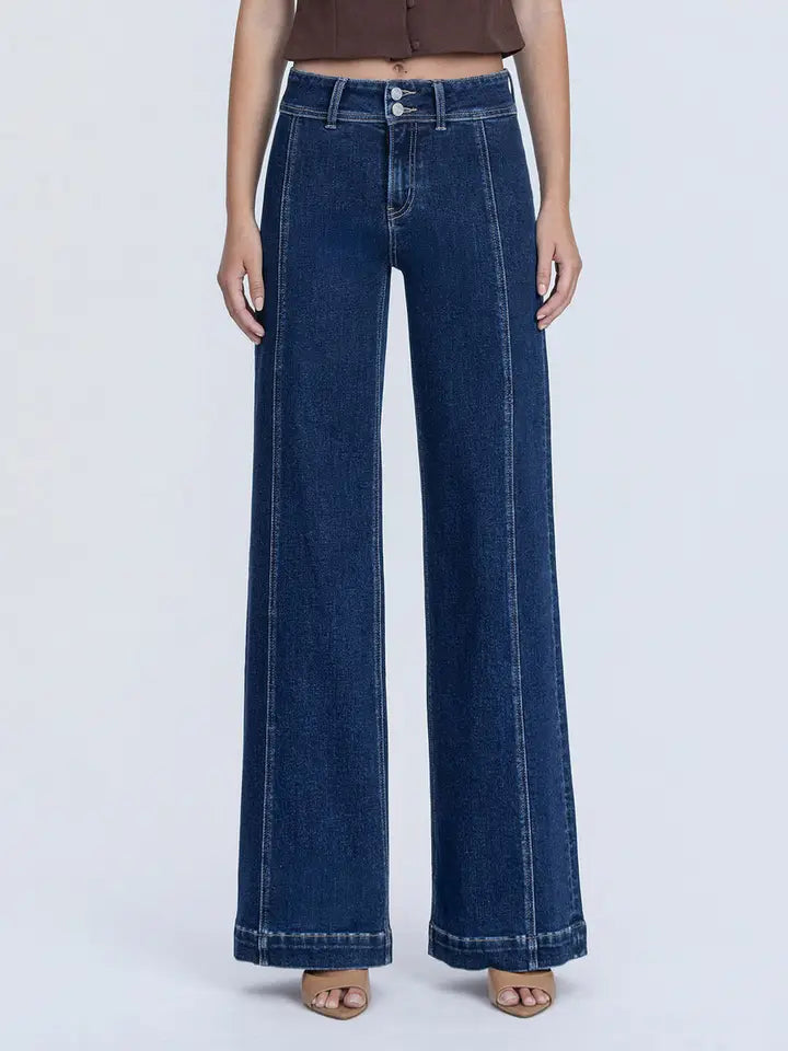 Walk The Line High Rise Front Seam Wide Leg Trouser Jeans