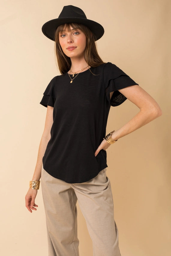 Celia Double Ruffle Short Sleeve Crew Neck Top