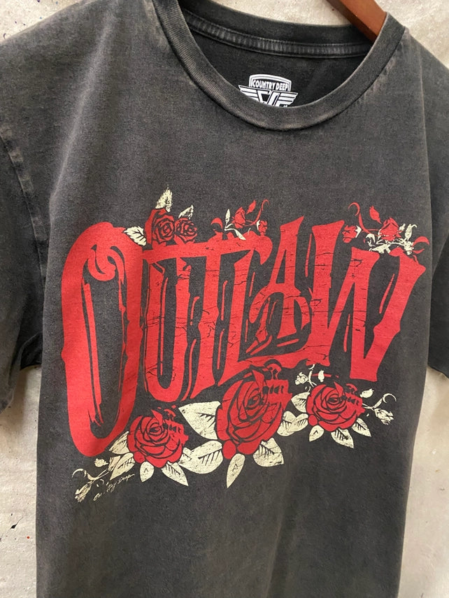 Vintage "Outlaw" Roses Acid Wash Graphic Tee