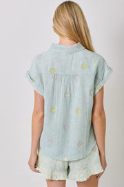 Desirae Embroidered Washed Cotton Gauze Button Front Top